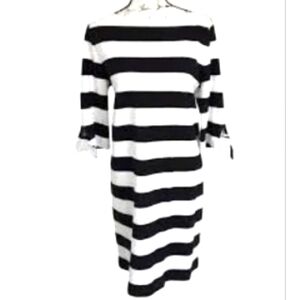 Ralph Lauren Old Money Dress Black White Stripe Black Label Sz Large